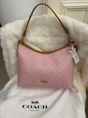 Coach Gold/Powder Pink Laurel Shoulder Bag With Charms CEL12 Signature